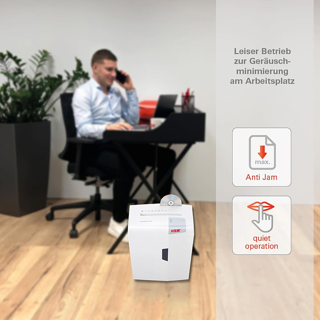 HSM shredstar S10 Aktenvernichter, Sicherheitsstufe P-2, 10 Blatt (Streifenschnitt) mit CD-Schredder