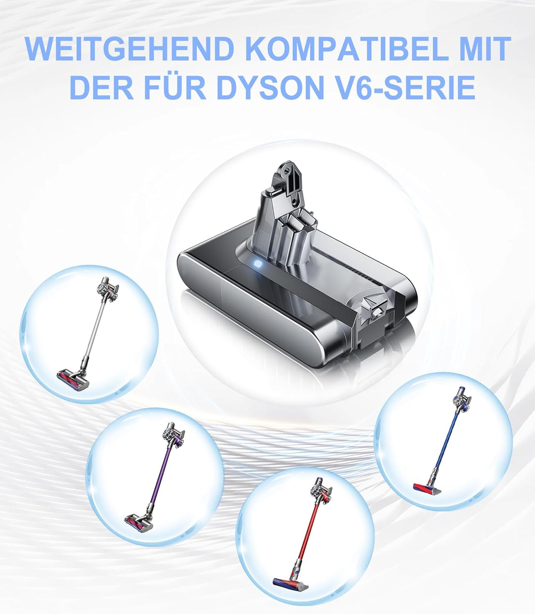 Verbessert Ersatzakku für Dyson V6, DC58, 6000mAh Li-Ionen Akku mit Leistungsdisplay für V6 Animal,