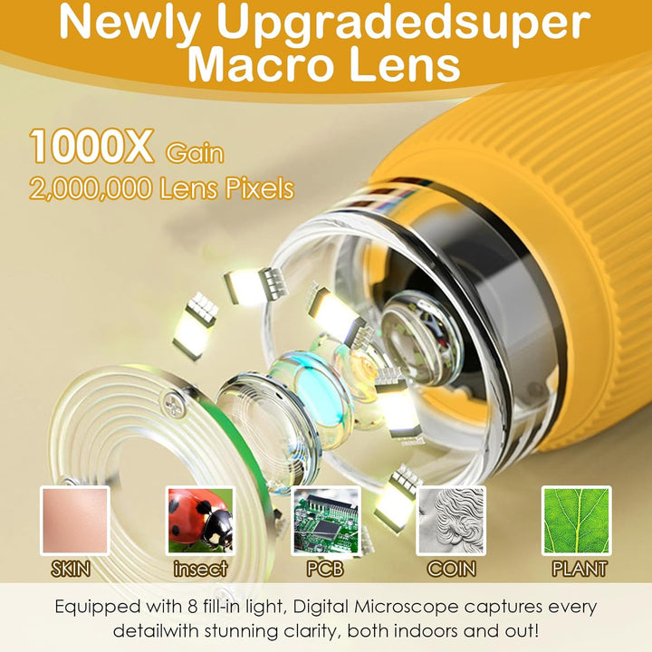 Handheld Mikroskop für Kinder, 2,0" IPS-Bildschirm 200-1000X Taschenmikroskop für Kinder, 2MP Lens P