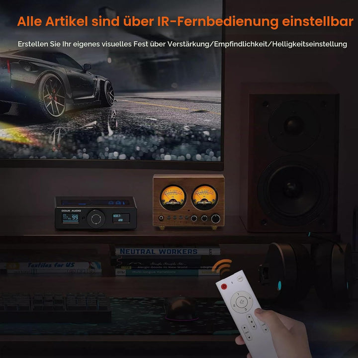 4-IN-1-OUT Audio Umschalter Stereo-Vorverstärker mit VU-Meter und Fernbedienung