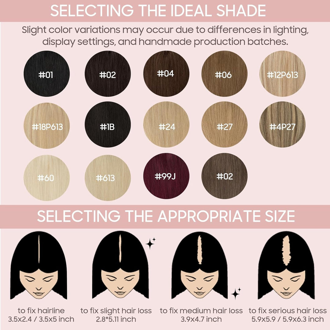 Hair Topper Echthaar mit langem Pony, Toupet Damen 10x12cm Basis, Haartopper Echthaar mit Remy Seide