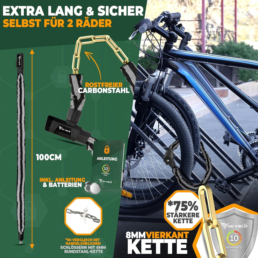 MIVELO Fahrradschloss Kettenschloss hohe Sicherheit 100cm lang I Fahrrad Schloss 8mm gehärteter Stah