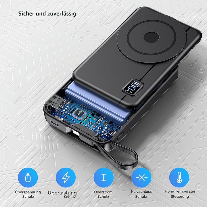 Powerbank für Magsafe10000mAh 22.5W Magnetische - Kabelloses Externe Handyakkus mit Typ-C-Eingang un