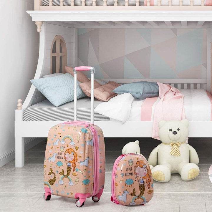COSTWAY 2tlg Kinderkoffer + Rucksack, Kindertrolley aus Kunststoff, Kindergepäck, Kinder Kofferset H