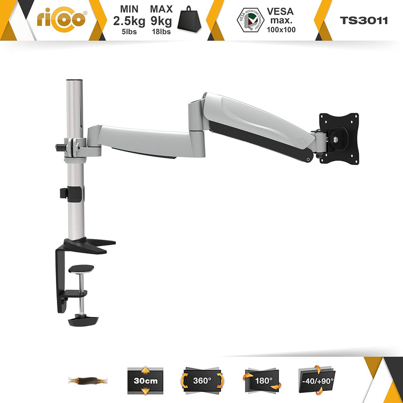 RICOO Monitor Halterung Tisch Gasdruckfeder für 13-32 Zoll, VESA Tischhalterung, Monitorarm TS3011,