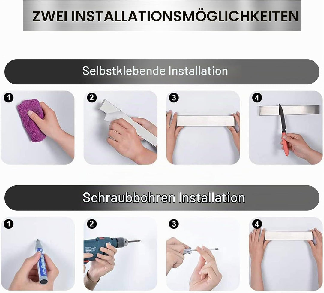 Magnetleiste Messer, 40cm Messerhalter Magnetisch mit 3 Haken Edelstahl Messerleiste Selbstklebend,