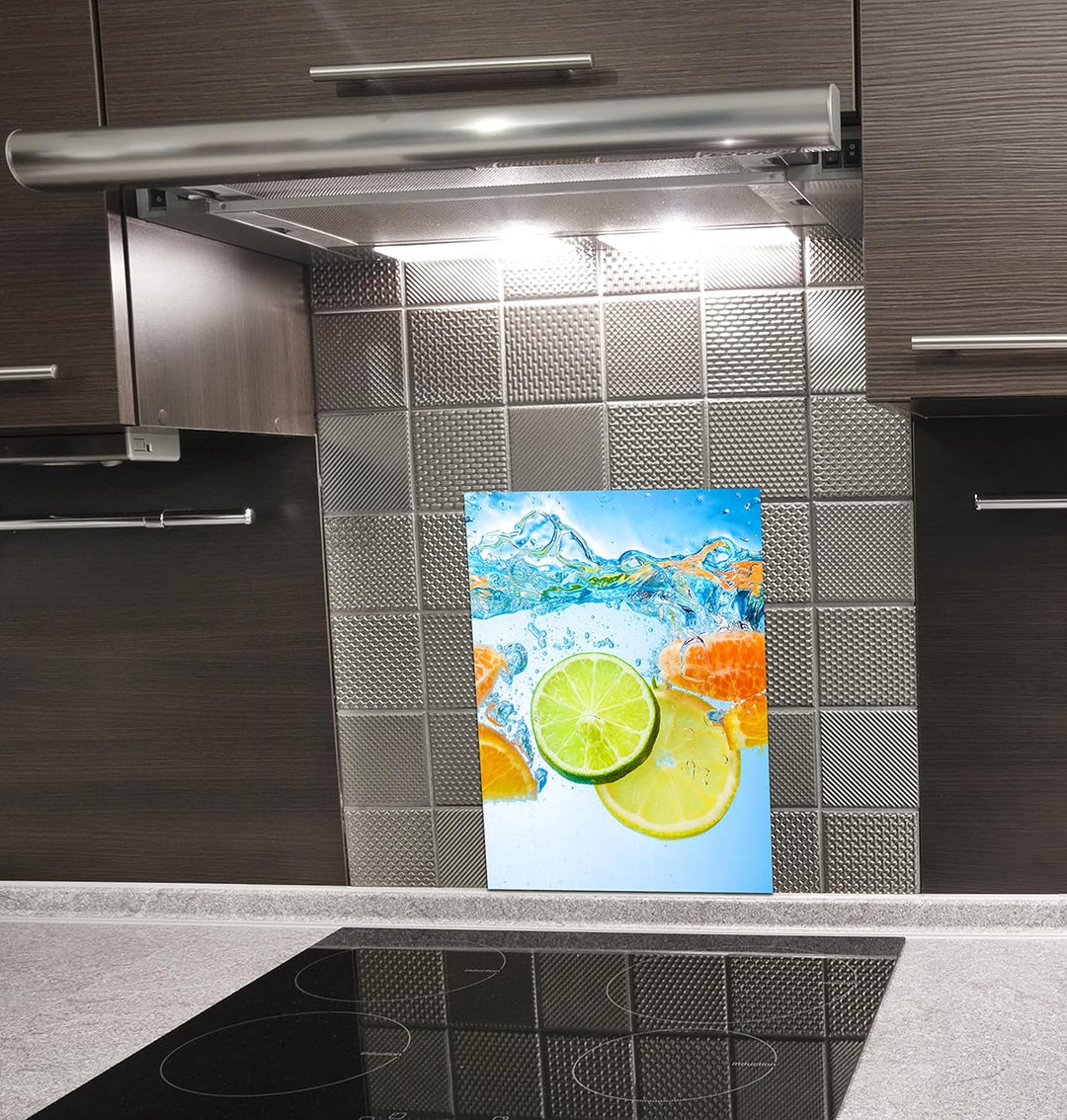 Queence Ceranfeldabdeckung Zitrusfrüchte Induktionsherd-Abdeckung 40x52 cm | Herdabdeckplatte aus Ac
