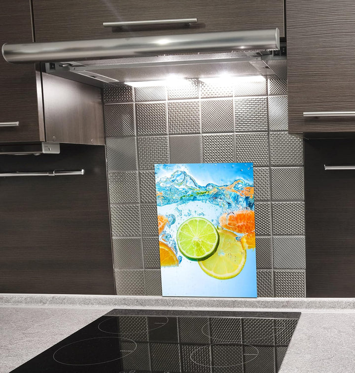 Queence Ceranfeldabdeckung Zitrusfrüchte Induktionsherd-Abdeckung 40x52 cm | Herdabdeckplatte aus Ac
