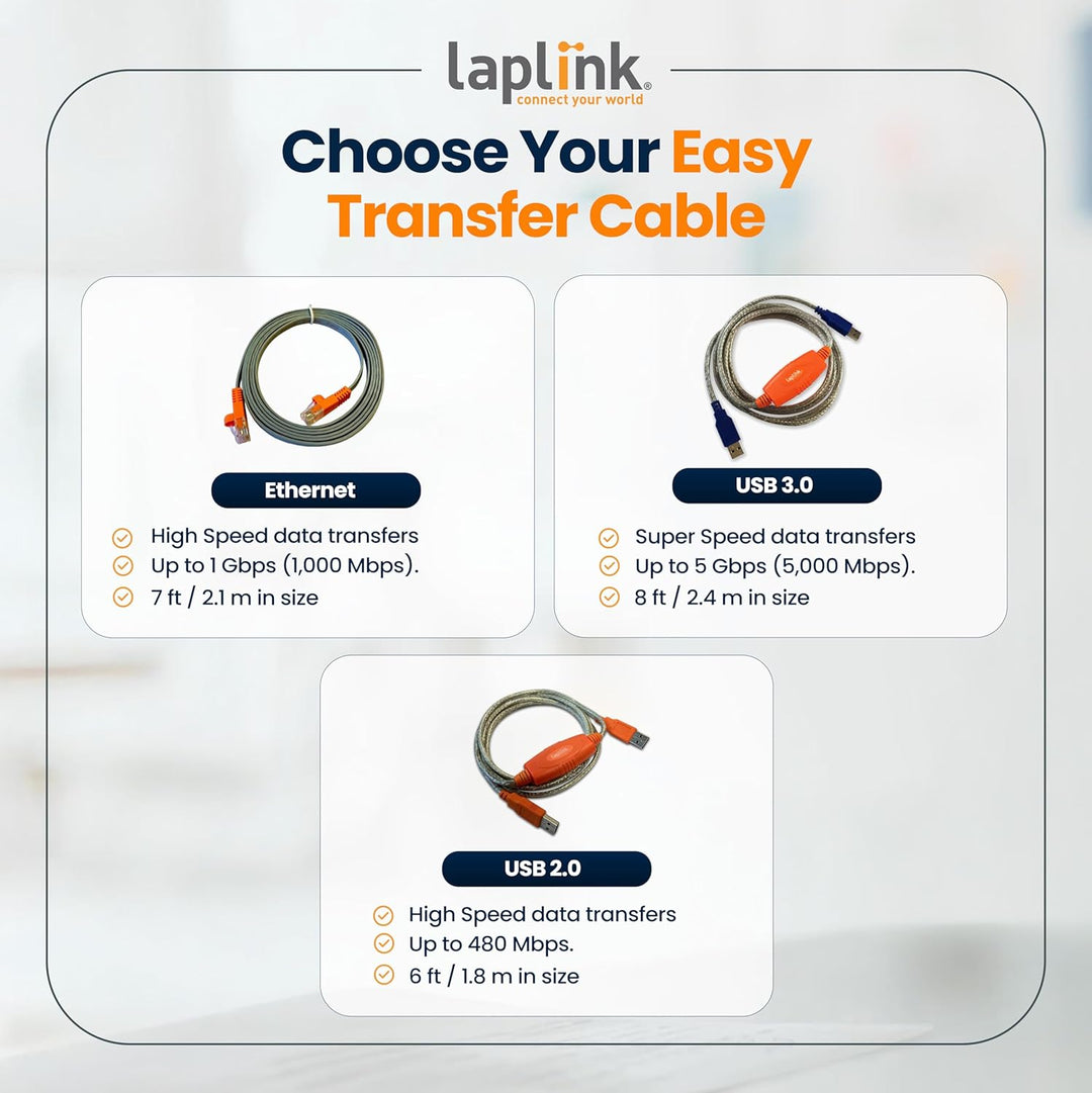 LAPLINK Easy Transfer Ethernet High Speed Kabel & PCmover – 1 Gbps Ethernet Transferkabel inkl. Soft