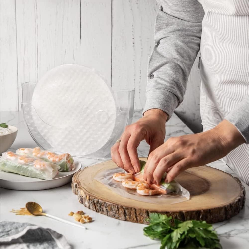 BANU Reispapier-Wasserschale mit Seitentaschen-Halter für Reispapierverpackungen für Frühlingsrollen