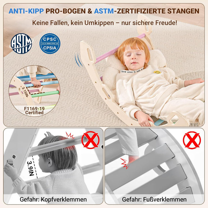 COSYLAND Klettergerüst Indoor L – Grosses Kletterdreieck Set mit Kletterbogen & Rutsche – 8-in-1 Mas