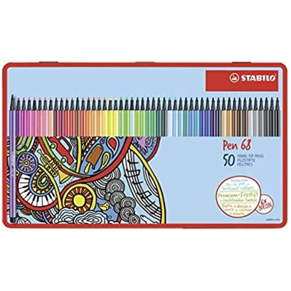 Premium-Filzstift - STABILO Pen 68 - 50er Metalletui - mit 46 verschiedenen Farben, 50er Metalletui