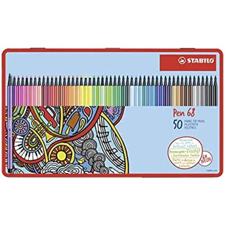 Premium-Filzstift - STABILO Pen 68 - 50er Metalletui - mit 46 verschiedenen Farben, 50er Metalletui
