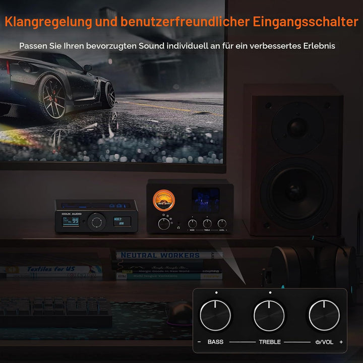 Douk Audio TUBE-T5C Röhrenvorverstärker: Kopfhörerverstärker mit VU-Meter, 4-Wege Cinch Wahlschalter