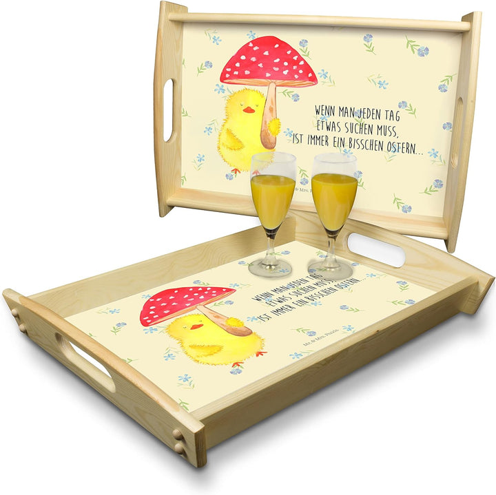 Mr. & Mrs. Panda Tablett Küken Fliegenpilz - Ostergeschenke, Osterdeko, Geschenk, Dekotablett, Oster