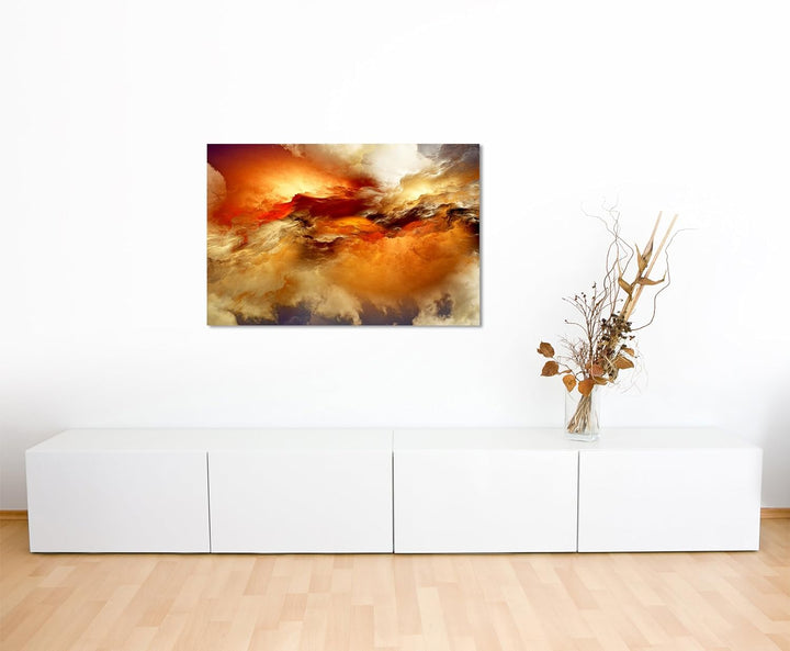 Paul Sinus Art XXL Fotoleinwand 120x80cm Oranger Wolkenhimmel auf Leinwand Exklusives Wandbild Moder