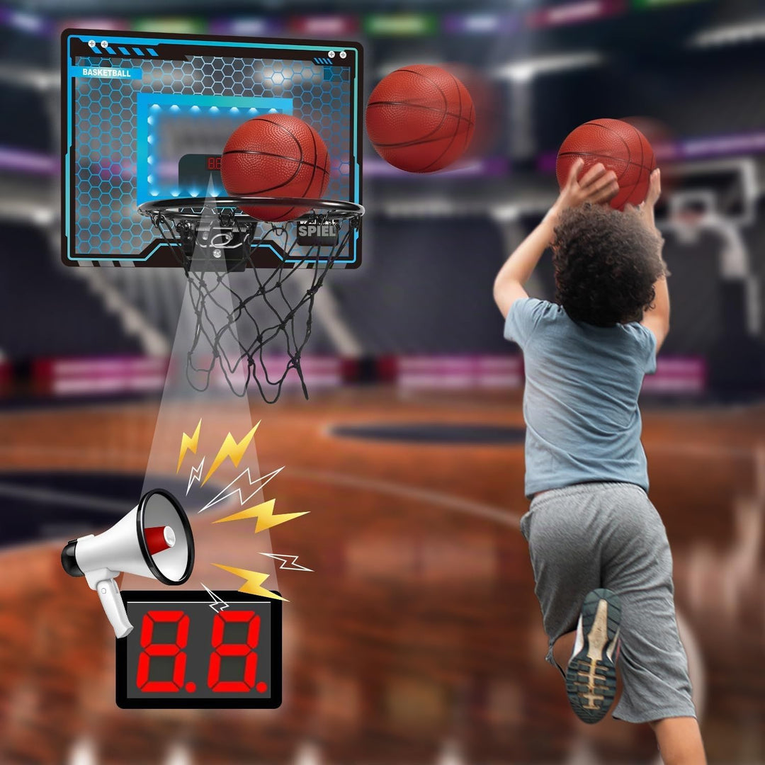 Basketballkorb Indoor Kinder, Led-Licht Mini Basketballkorb fürs Zimmer Mit 3 Bällen & Elektronische