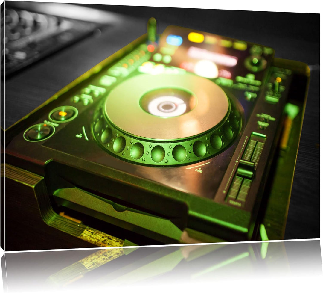 Pixxprint Grün beleuchteter DJ Pult als Leinwandbild/Grösse: 100x70 cm/Wandbild/Kunstdruck/fertig be
