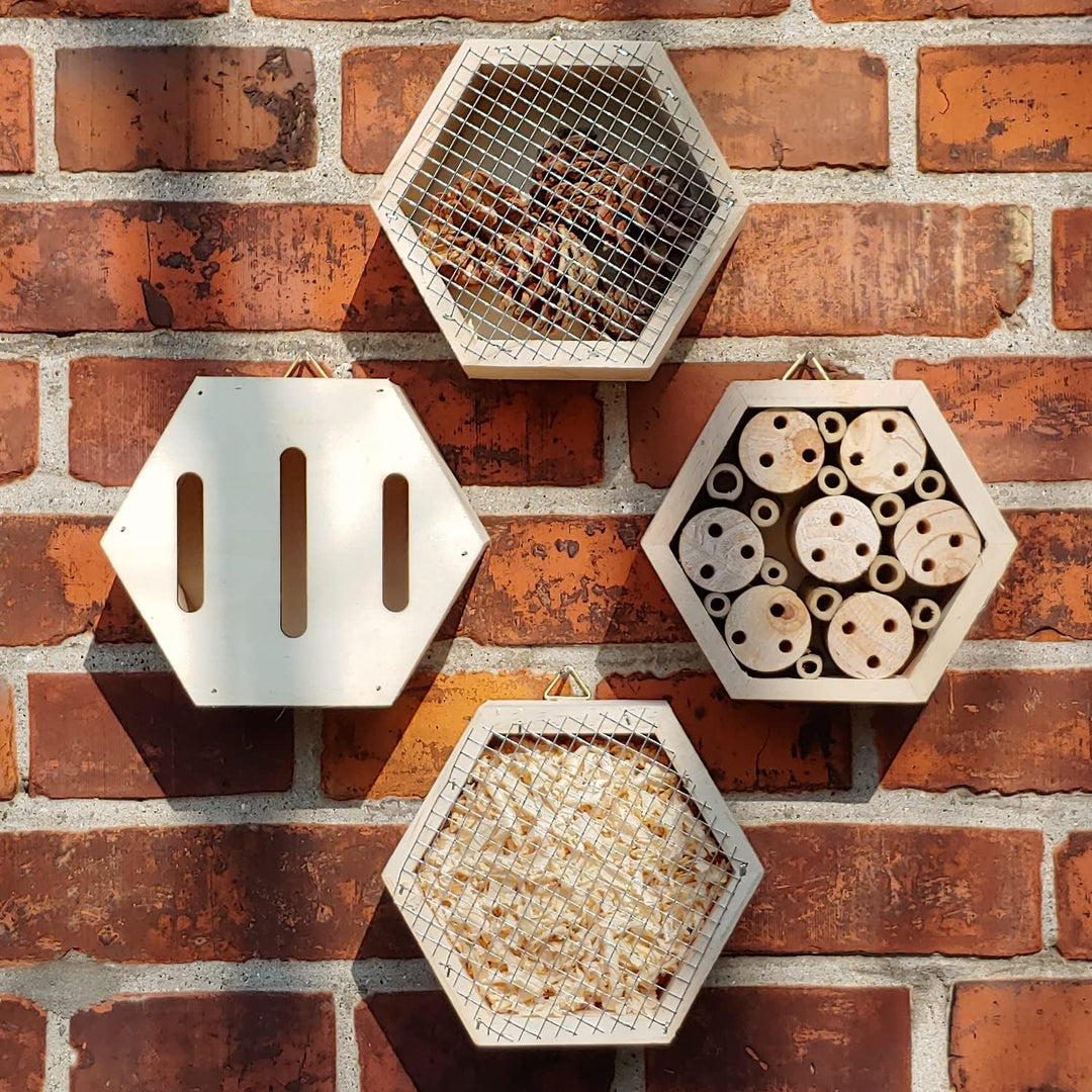 Insektenhotel Buzzy® Home Hexagon - Set mit 4 Kästen für Bienen - Schmetterlinge - Käfer