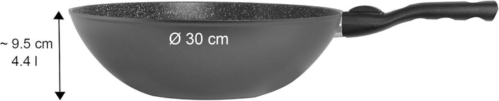 STONELINE Wok 30 cm, Made in Germany, Aluguss, Wok Pfanne beschichtet mit echten Steinpartikeln, gra