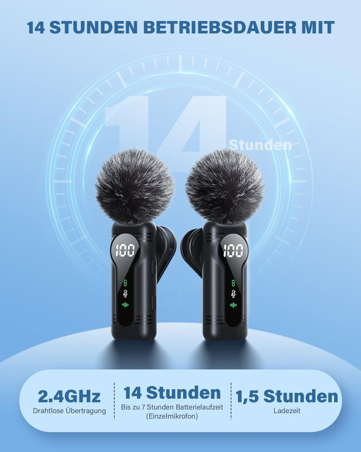 Newmight Kabelloses Lavalier-Mikrofon Dual Set - Plug & Play Clip-on Mic mit Auto Pairing, Magnetisc