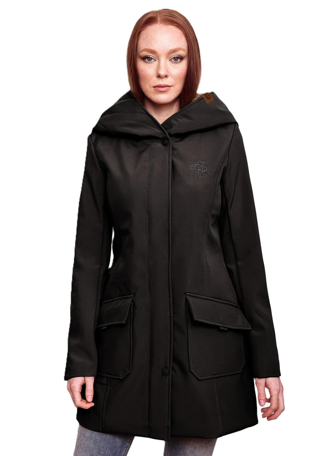 MARIKOO Damen Softshell Jacke Winterjacke wasserabweisend Outdoor lang B856 XS Schwarz, XS Schwarz