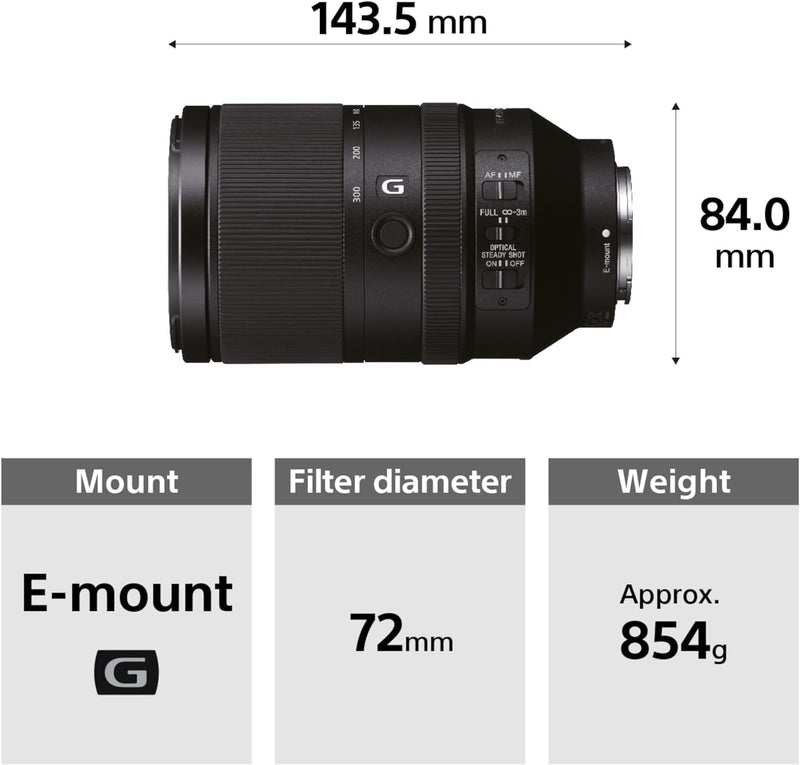 Sony SEL-70300G G Tele-Zoom Objektiv (70-300 mm, F4.5-5.6, OSS, Vollformat, geeignet für A7, A6000,