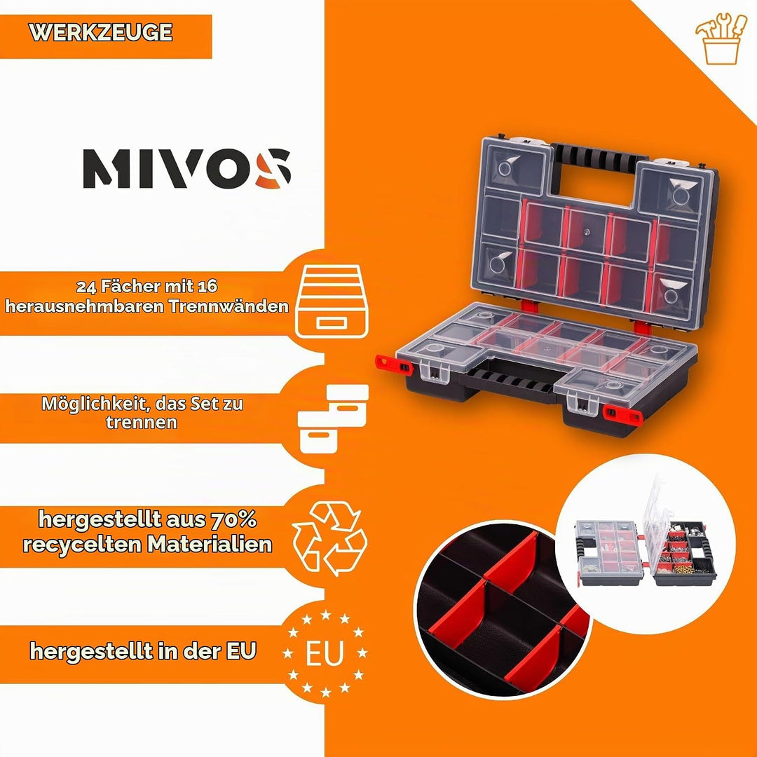 Mivos Doppelseitig Sortimentskasten 12” für Zubehör und Kleinteile - 2 seitig Sortimentsbox 287 x 18