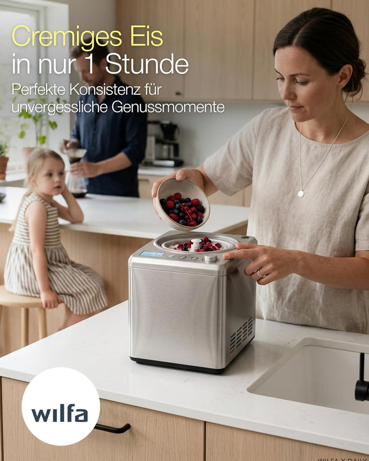 Wilfa VANILLA Eismaschine - 2,5 Liter - selbstkühlender Kompressor 250W - Timer-Funktion - Kühlhalte