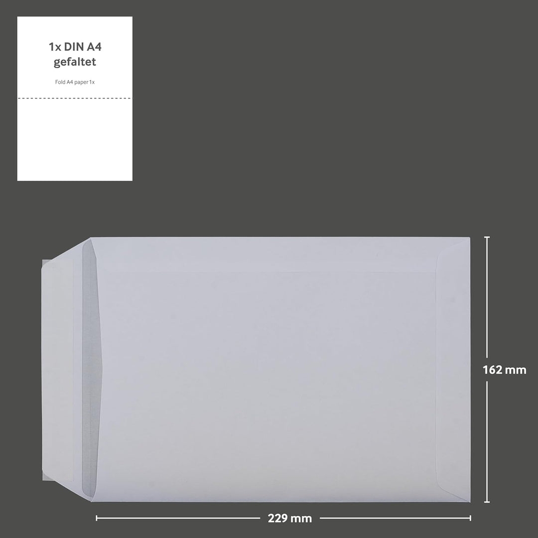 500 Stück, Versandtaschen, DIN C5, Haftklebung mit Abziehstreifen, Gerade Klappe, 90 g/qm Offset, Oh