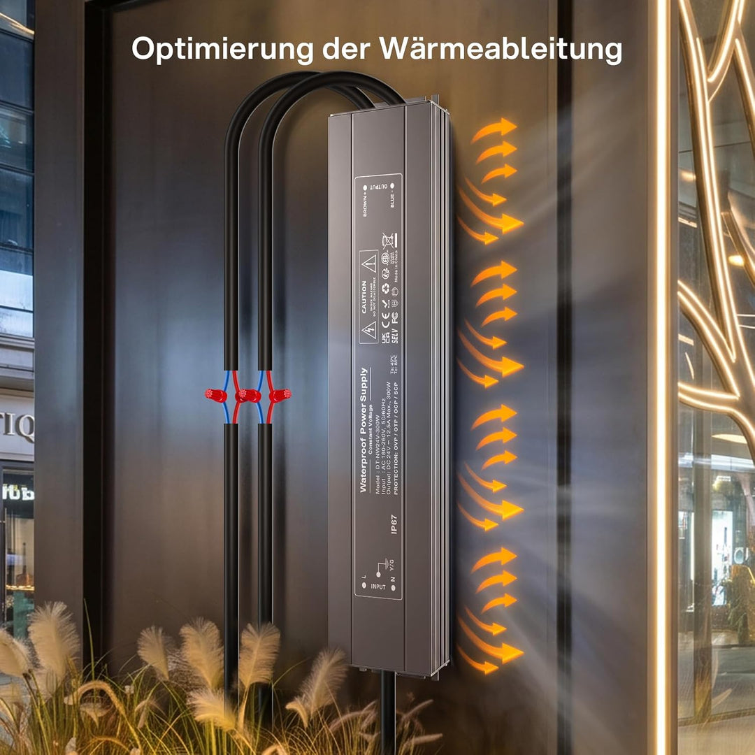 REYLAX LED Netzteil 24V 300W 12.5A, Wasserdichtes IP67 LED Trafo, Outdoor Trafo 230V auf 24V LED, Ko