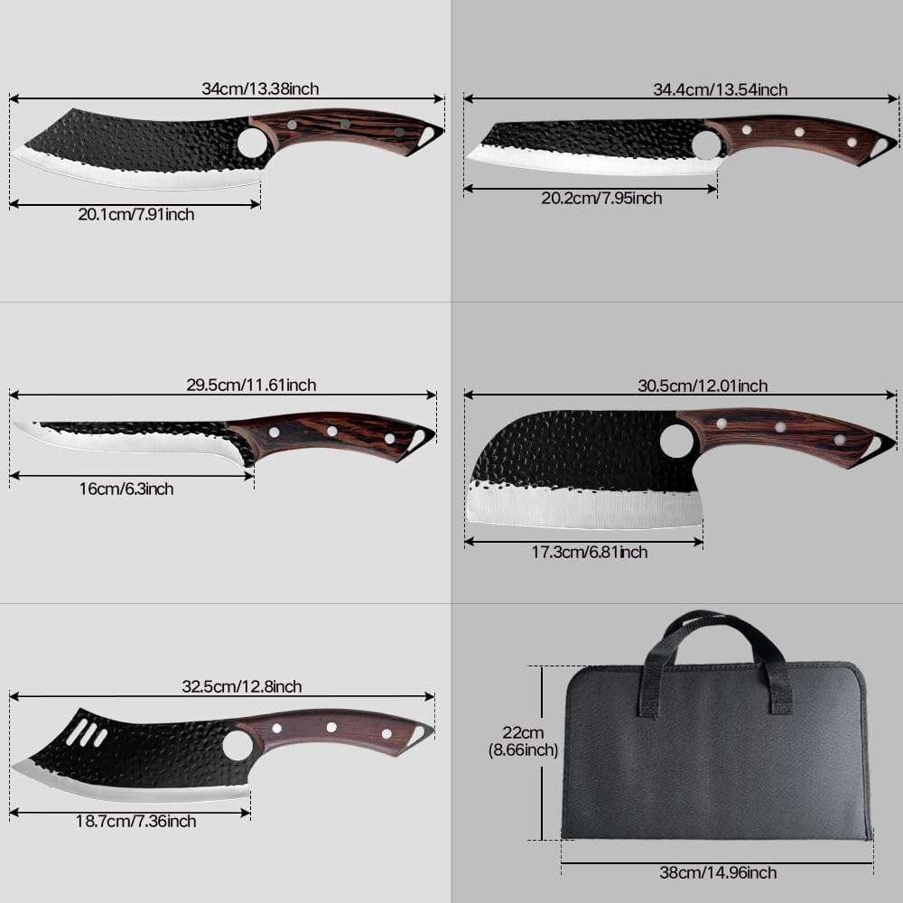 5 Stücke Kochmesser Set Mit Tasche, Küchenmesser, Handgeschmiedet Chefmesser, Perfekt zum Schneiden