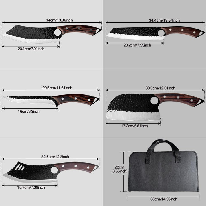 5 Stücke Kochmesser Set Mit Tasche, Küchenmesser, Handgeschmiedet Chefmesser, Perfekt zum Schneiden
