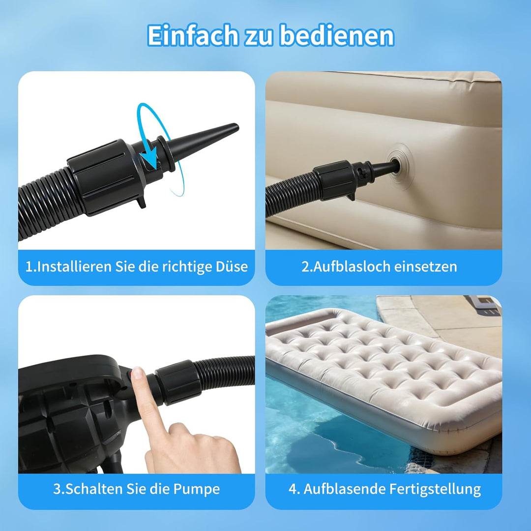 Elektrische Luftpumpe für Luftmatratze, 600W Luftpumpe Luftmatratze mit 5 Düsen, Airtrack Pumpe Elek