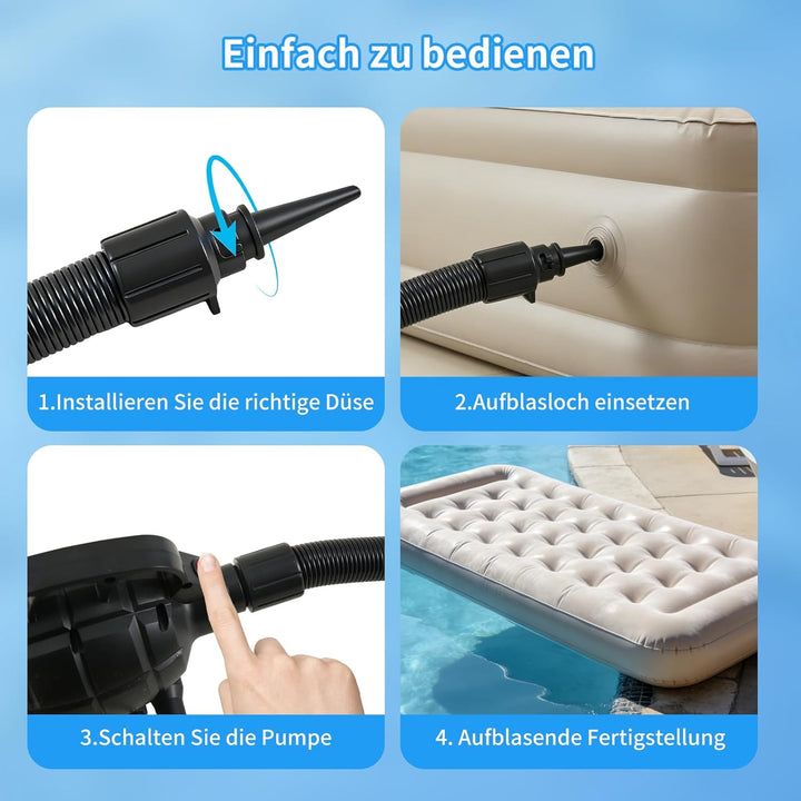 Elektrische Luftpumpe für Luftmatratze, 600W Luftpumpe Luftmatratze mit 5 Düsen, Airtrack Pumpe Elek
