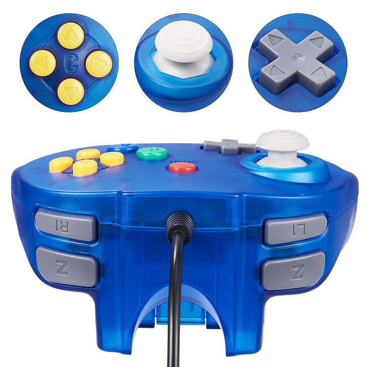 miadore 2 Pack N64 Controller Wired Game Pad Joystick Kompatibel mit N64 Console (klares Blau + klar