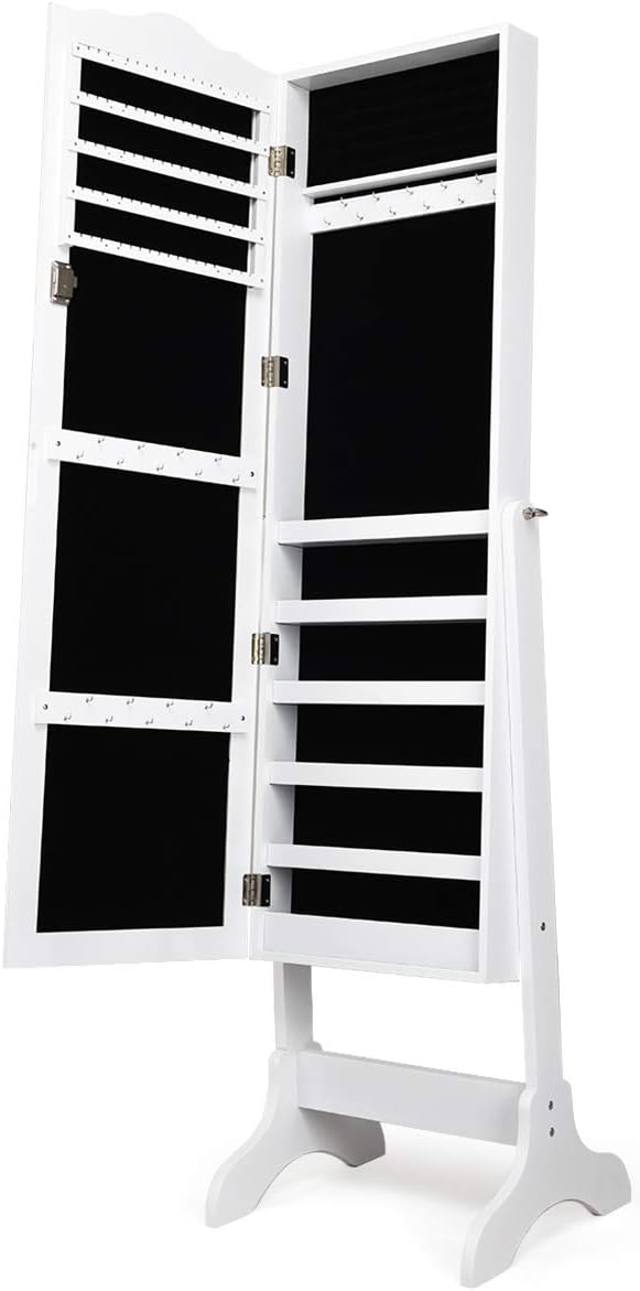 GOPLUS Schmuckschrank mit Spiegel, Freistehendes Schmuckregal mit viel Stauraum, Abschliessbarer Spi