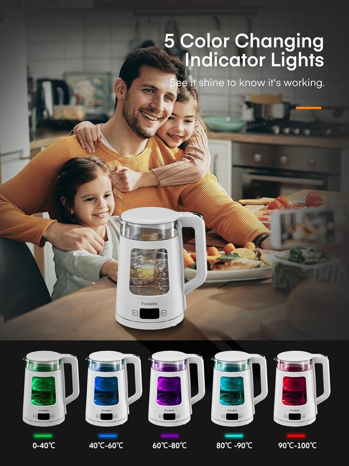 Elektrischer Wasserkocher mit Temperatureinstellung,1.7L Glas Wasserkocher mit Warmhaltefunktion, 22