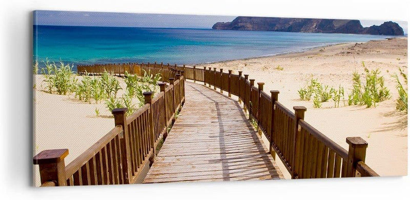 Panorama Bilder auf Leinwand 100x40cm Leinwandbild Ozean Strand Sand Ufer Gross Wanddeko Bild Schlaf