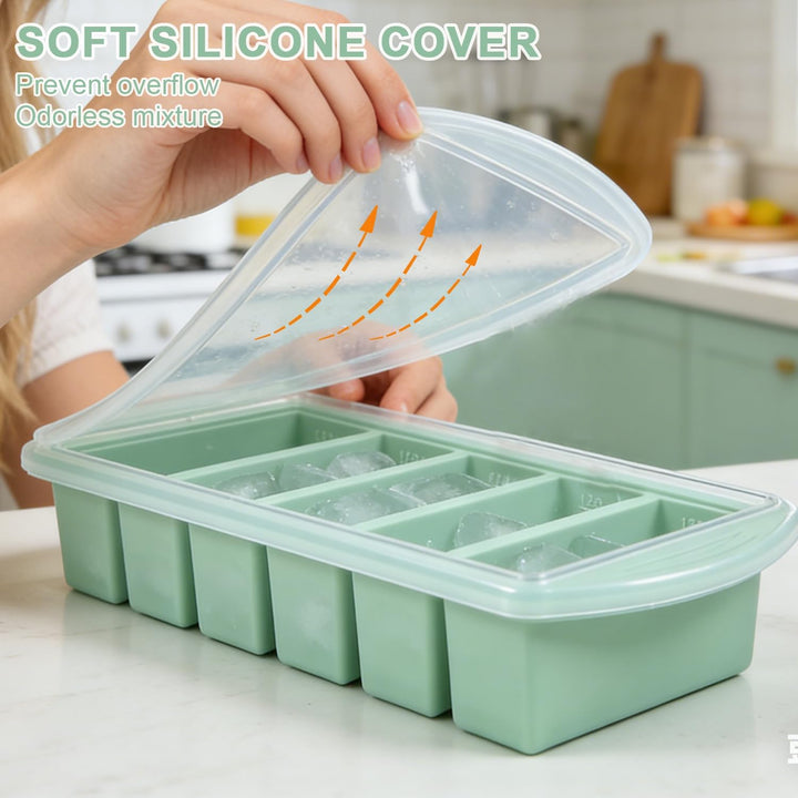 2 Stück Suppe Einfrieren Behälter 30,5x13.5x5.5 cm, 6 Löcher Extragrosse Silikon Gefrierform mit Dec