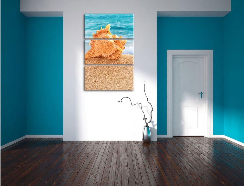 Pixxprint Muschel am Strand 3-Teiler Leinwandbild 120x80 Bild auf Leinwand