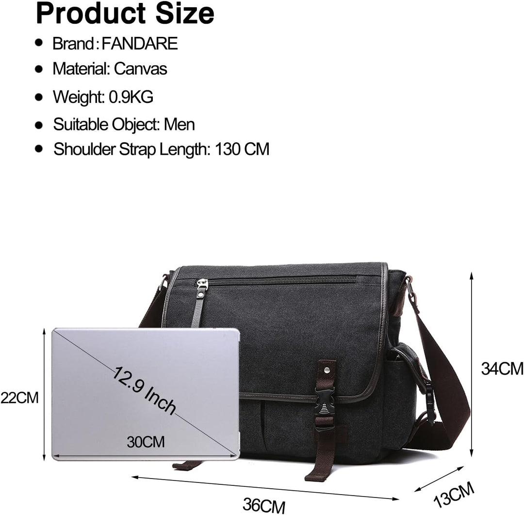 FANDARE Segeltuch Umhängetasche Herren Arbeitstasche Messenger Bag Schultertasche Aktentaschen passe