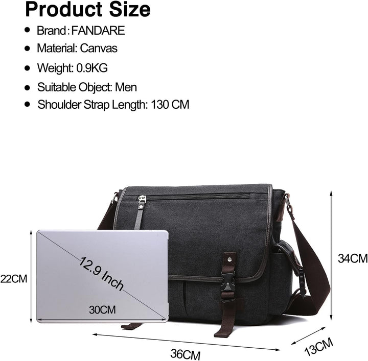 FANDARE Segeltuch Umhängetasche Herren Arbeitstasche Messenger Bag Schultertasche Aktentaschen passe