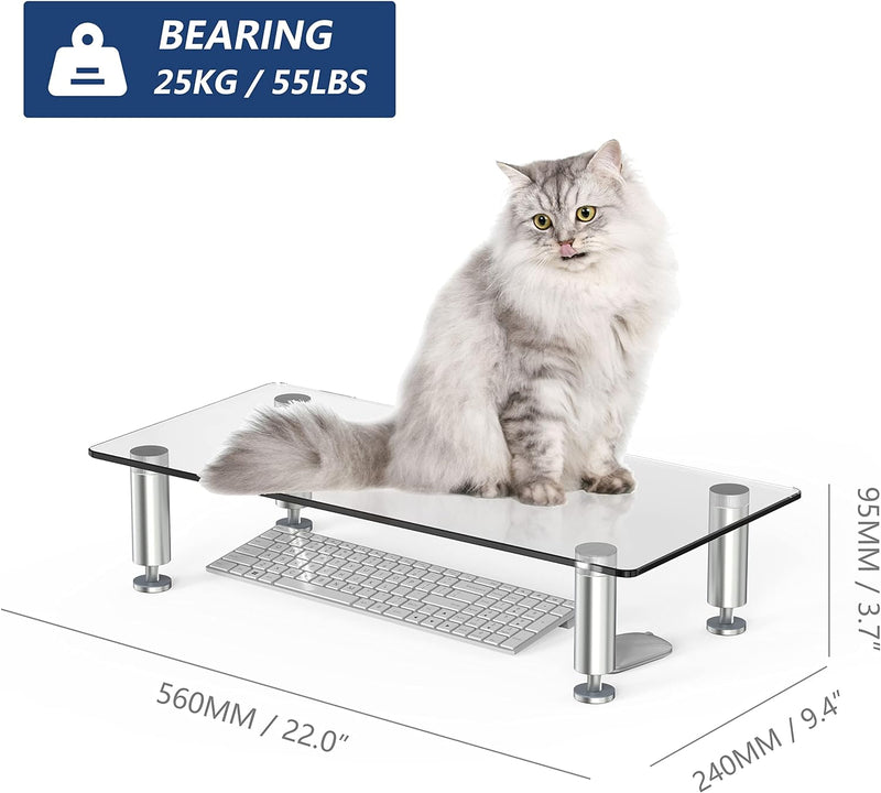 FITUEYES Monitorständer aus Glas, 56 cm Bildschirmerhöhung, Grosser Laptopständer, Multifunktionaler