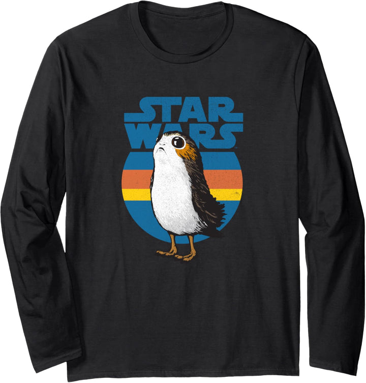 Star Wars Last Jedi Porg Retro Stripes Logo Langarmshirt