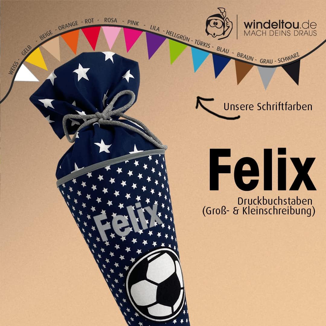 Fussball-Schultüte | 70 cm | Klassische Schultüte | Stoff, Einschulung, Schulanfang, Zuckertüte, 70