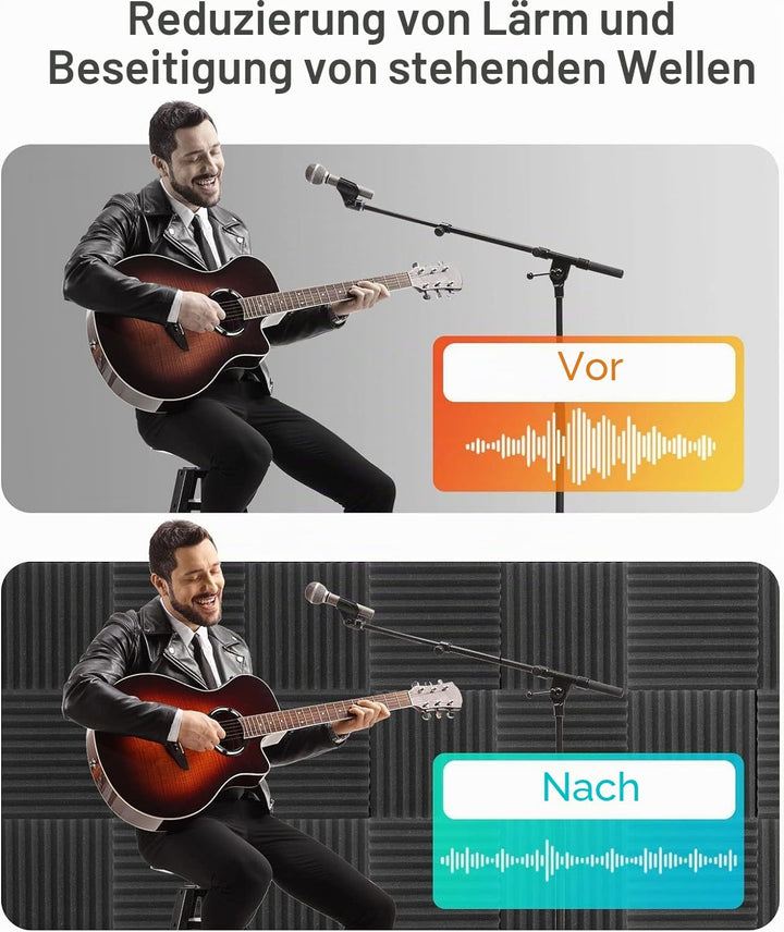 JBER Akustikplatte, 48-Stück, Studio-Schaumstoff, Keil-Struktur, feuerfest, schalldicht, gepolstert,
