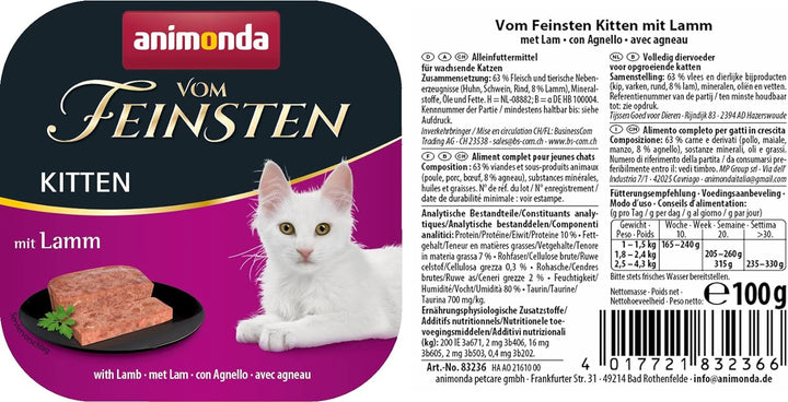 animonda Vom Feinsten Kitten, Nassfutter für wachsende Katzen im ersten Lebensjahr, mit Lamm, 32 x 1