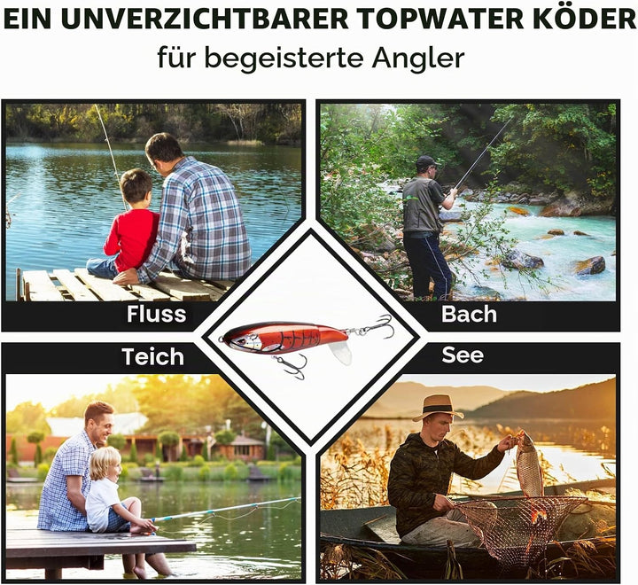 TRUSCEND Topwater Angelköder mit BKK Haken, Whopper Angelköder für Süsswasser oder Salzwasser, Schwi