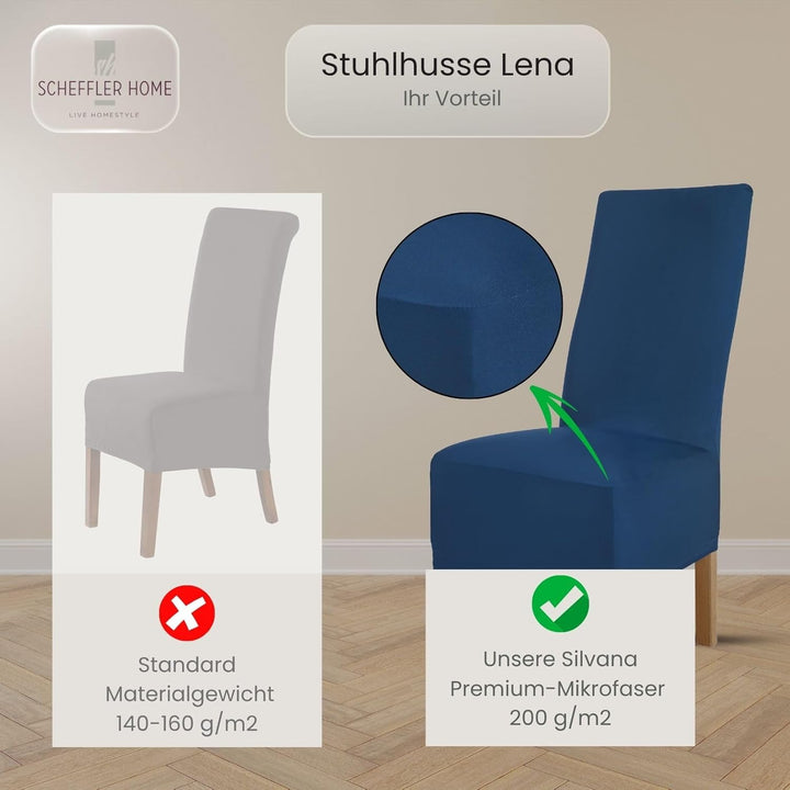 SCHEFFLER-Home Stuhlhussen 4er Set Lena Blau/elastische und langlebige Hussen für Stühle/Robustes Fr